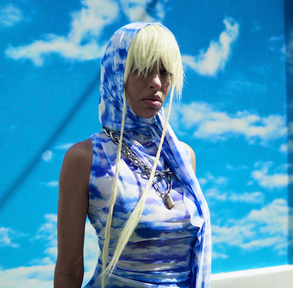 “instigator." skyprint shirt/dress (mesh)